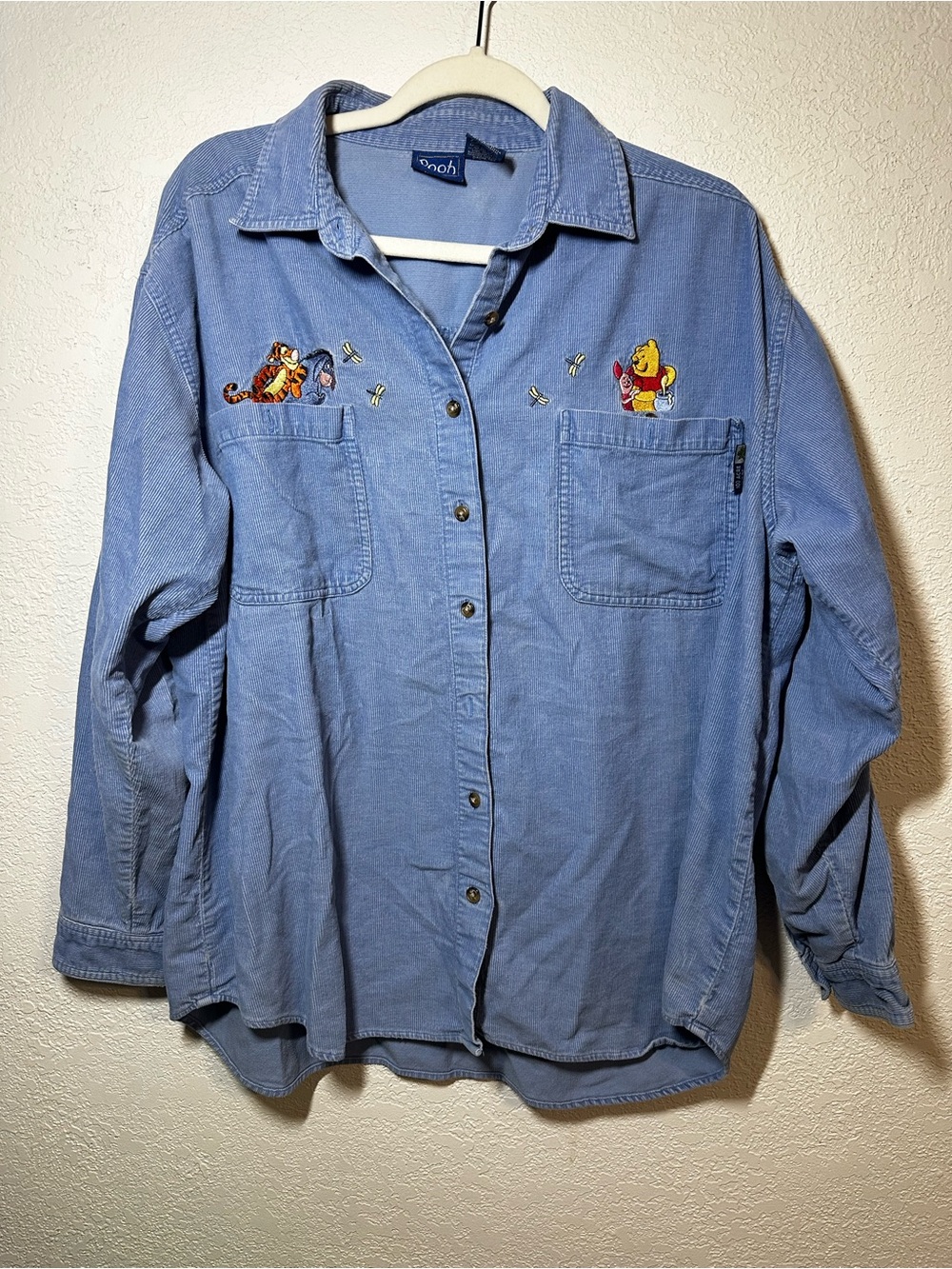Kids Light Blue Corduroy Shirt with Winnie the Pooh Embroidery